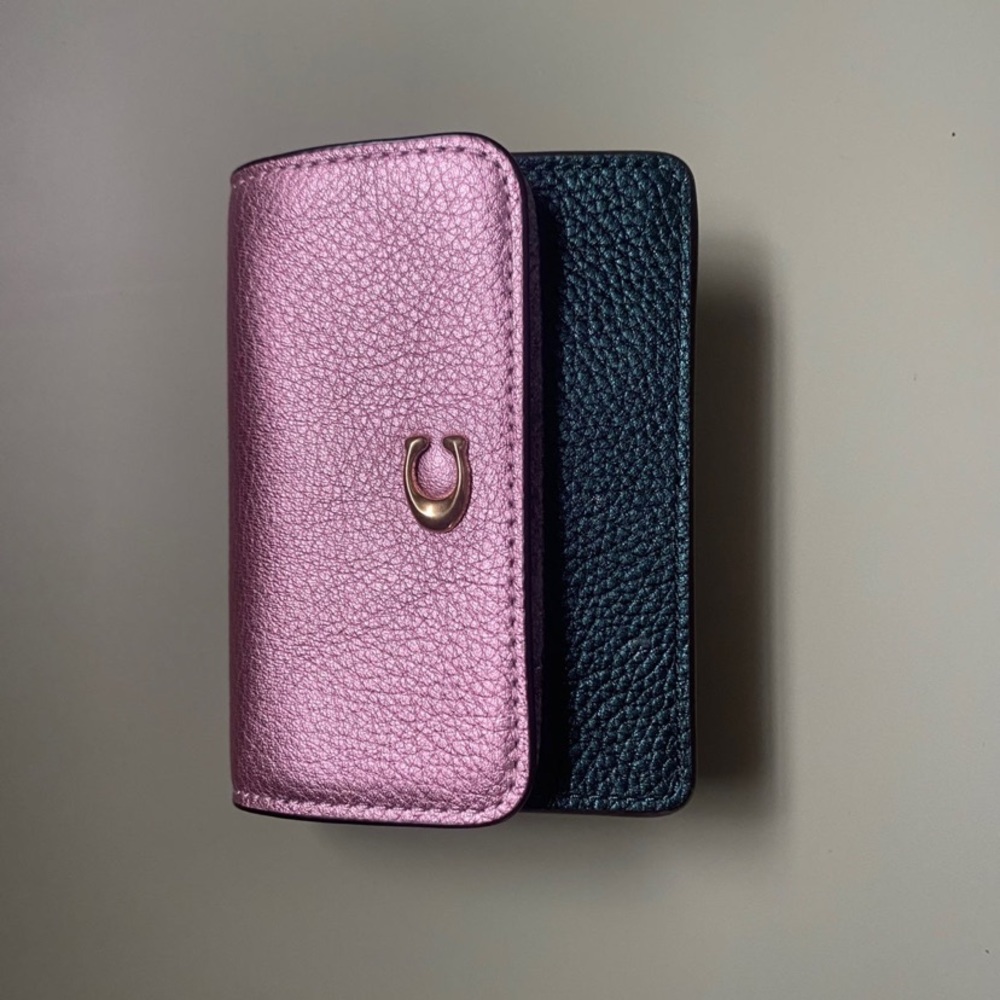 Coach Half Flap Color Blocked Metallic Leather Card Case